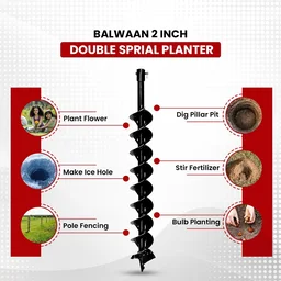 Balwaan Krishi Balwaan PT-2D 2-Inch Double Spiral Earth Auger Planter | Heavy-Duty Double Spiral Auger Drilling Attachment For Soil Digging & Planting | Agricultural & Gardening Auger Accessory For Tree, Sapling & Post Hole Preparation | MTAK-AC-EA-6263