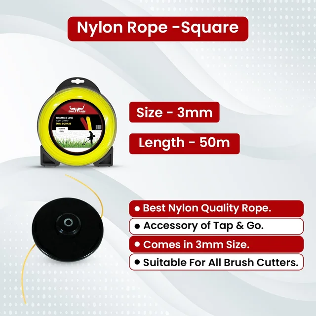 Balwaan Krishi Balwaan TLS -355 Yellow Brush Cutter Trimmer Line | Square Nylon Trimmer Line Spool For Agricultural & Gardening Brush Cutters | Grass Cutting & Weed Clearing Accessory | MTAK-AC-BR-6056