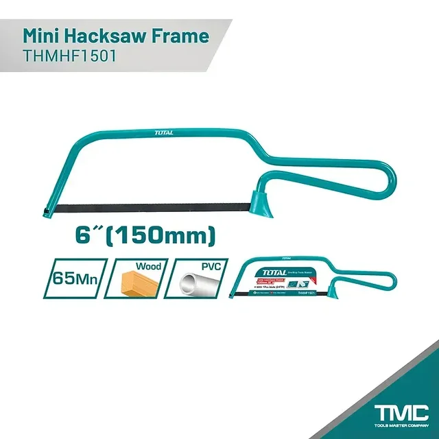 Total Tools TOTAL TOOLS Mini Hacksaw Frame 150mm (6 Inch), Compact Hacksaw with 1 Pc Blade, Hand Saw for Cutting Applications - THMHF1501