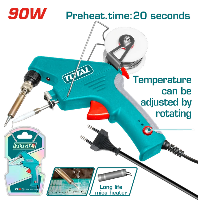 Total Tools TOTAL TOOLS 90W Soldering Gun with Solder Wire Feeder (220-240V) featuring Adjustable Temperature, Ceramic Heating Element, and Replaceable Tip - TET160732