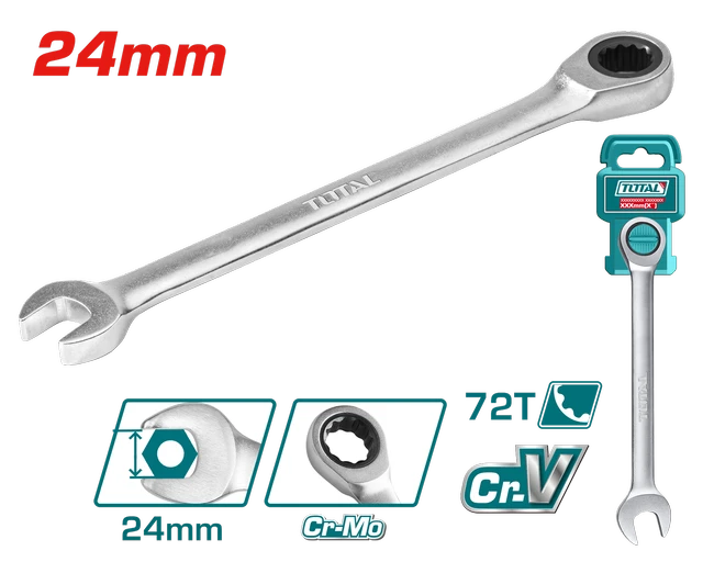 Total Tools TOTAL TOOLS 24mm/332mm Ratchet Spanner with Cr-V Steel, Chrome Plated, and Matt Finish - TCSPAR241