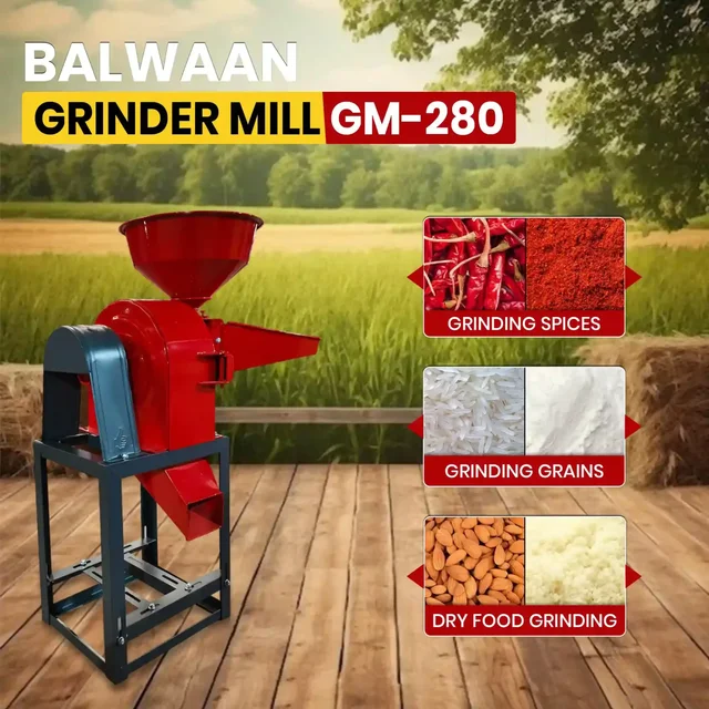 Balwaan Krishi Balwaan GM-280 Iron Grinder Mill With 3 HP Motor | 2800 Rpm Motor Operated Grain & Food Grinder Machine | Copper Winding Motor With Flow Adjuster For Efficient Grinding | Heavy-Duty Multi-Purpose Agricultural Grinder Mill With User Manual | Mtak-El-Po-6930