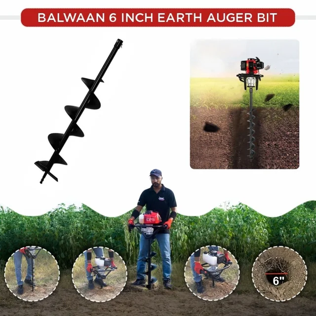 Balwaan Krishi Balwaan PT -6 6-Inch Single Spiral Earth Auger Planter | Heavy-Duty Earth Auger Drilling Attachment For Soil Digging & Planting | Agricultural & Gardening Auger Accessory For Tree, Sapling & Post Hole Preparation | MTAK-AC-EA-5512