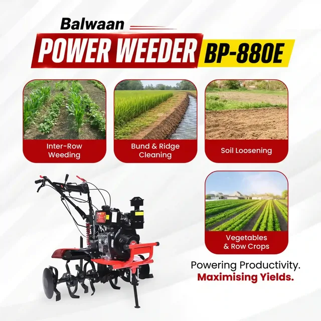 Balwaan Krishi Balwaan BP-880E 7.5HP 4-Stroke Diesel Power Weeder & Tiller | Self-Start (SENS Battery), Mat Shocker, Bigger Gear Box & 32 Blades| MTAK-EN-PO-7055