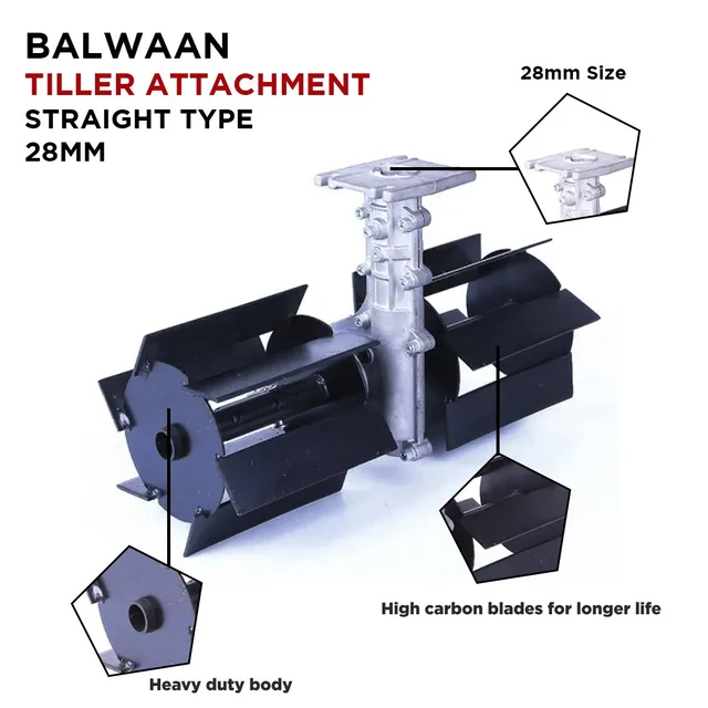 Balwaan Krishi Balwaan BTA-28 Straight Brush Cutter Tiller Attachment | 10" Guide Bar & Chain Cultivator Attachment For Agricultural & Gardening Brush Cutters | Soil Tilling & Weeding Accessory | MTAK-AC-BR-701