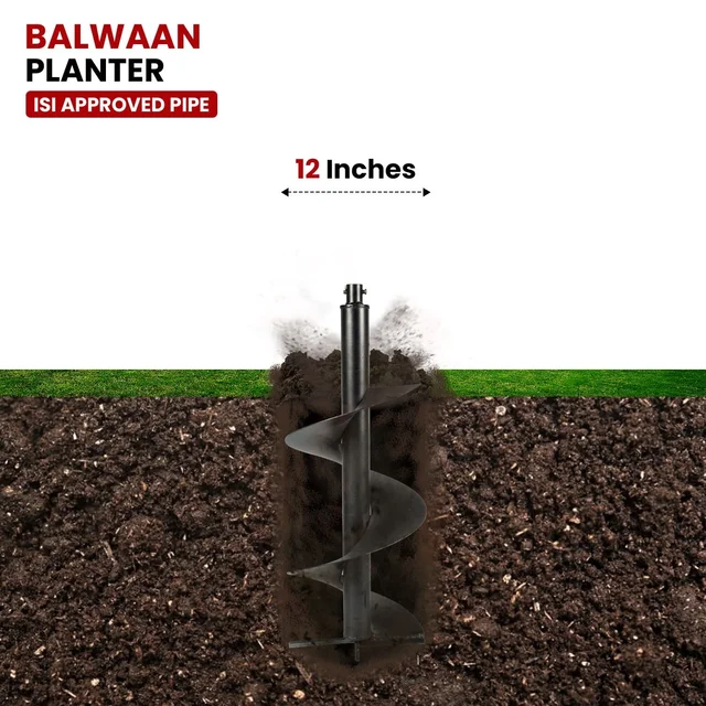 Balwaan Krishi Balwaan PT-12 12-Inch Single Spiral Earth Auger Planter | Heavy-Duty Earth Auger Drilling Attachment For Soil Digging & Planting | Agricultural & Gardening Auger Accessory For Tree, Sapling & Post Hole Preparation | MTAK-AC-EA-5504