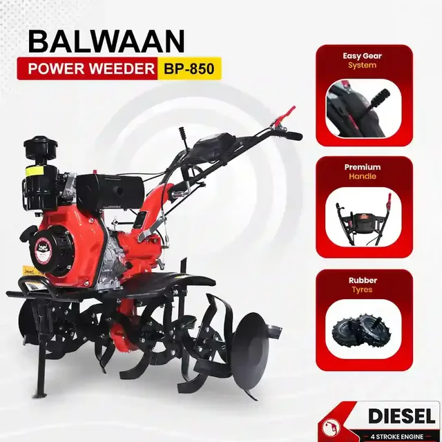 Balwaan Krishi Balwaan BP-850 5.5HP 4-Stroke Diesel Power Weeder & Tiller | Heavy-Duty Agricultural Cultivator with 32 Blades & Disc| MTAK-EN-PO-6006