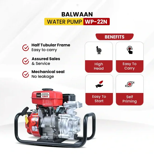 Balwaan Krishi Balwaan WP-22N Premium Monoblock Water Pump 2x2 Inch 87cc 4 Stroke Petrol Engine, Single Cylinder OHV Centrifugal Pumpset - MTAK-EN-WA-6935