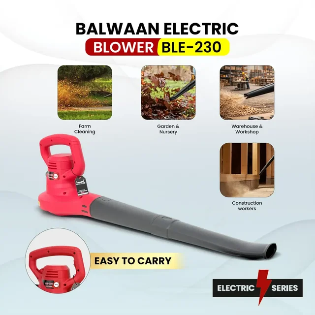 Balwaan Krishi Balwaan BLE-230 Electric Blower 900W Motor, Handheld Leaf Blower with 300 km/h Air Speed, 2 Blow Pipes & User Manual - MTAK-EL-BL-7066