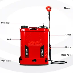 Balwaan Krishi Balwaan BS-20 Battery Sprayer 18 Litre with 12x8 Battery, 4 Nozzles, 1+1 Extendable Lance, Premium Shoulder Belt, Backrest Support & Delivery Pipe - MTAK-BA-SP-723