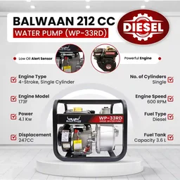 Balwaan Krishi Balwaan WP-33RD Premium Diesel Water Pump 3x3 Inch 4 Stroke Diesel Engine with Oil Alert, Square Frame, Tool Kit & User Manual - MTAK-EN-WA-6018
