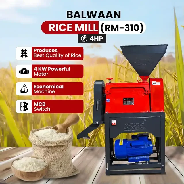 Balwaan Krishi Balwaan RM -310 Rice Mill Ci Model With 4 Hp Motor | 2800 Rpm Motor Operated Rice Huller & Paddy Milling Machine | Copper Winding Motor With Trip Switch For Efficient Rice Processing | Agricultural Rice Mill With User Manual | Mtak-El-Po-6192