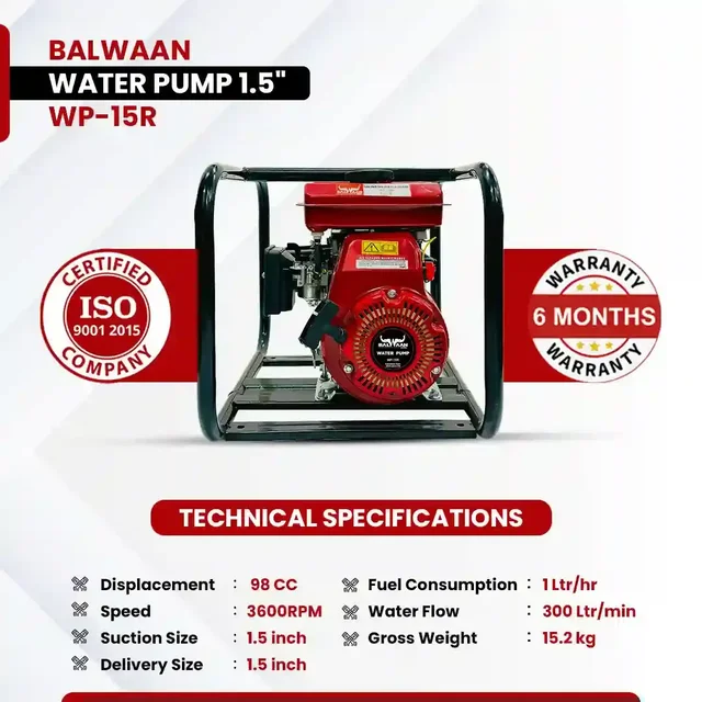 Balwaan Krishi Balwaan WP-15R Water Pump 1.5x1.5 Inch 4 Stroke Petrol Engine with Tool Kit & User Manual - MTAK-EN-WA-5678