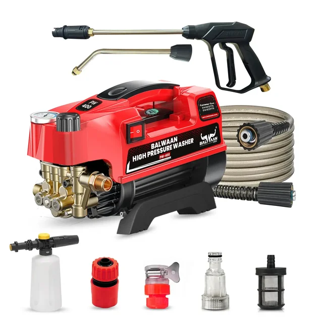 Balwaan Krishi Balwaan PW-400 Pressure Washer 1800W Electric Motor with Adjustable Brass Pump, Straight & Bend Lances, 1L Foam Bottle, 26 Feet High-Pressure Pipe, 10 Feet Suction Pipe & 4m Power Cord - MTAK-EL-PR-6036