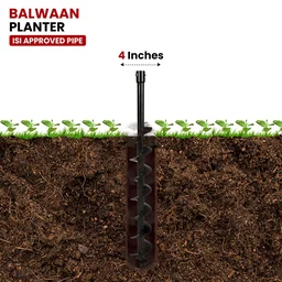 Balwaan Krishi Balwaan PT-4 4-Inch Single Spiral Earth Auger Planter | Heavy-Duty Earth Auger Drilling Attachment For Soil Digging & Planting | Agricultural & Gardening Auger Accessory For Sapling, Seedling & Small Post Hole Preparation | MTAK-AC-EA-5501