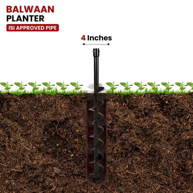 Balwaan Krishi Balwaan PT-4 4-Inch Single Spiral Earth Auger Planter | Heavy-Duty Earth Auger Drilling Attachment For Soil Digging & Planting | Agricultural & Gardening Auger Accessory For Sapling, Seedling & Small Post Hole Preparation | MTAK-AC-EA-5501