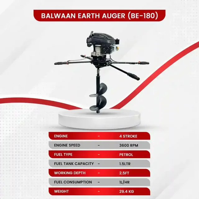 Balwaan Krishi Balwaan BE-180 2-Man Tree Planter 173cc 4 Stroke Petrol Engine with Professional Gearbox, Ultra Powerful Machine for Very Hard Soil & Tool Kit , Without Bit - MTAK-EN-EA-5569