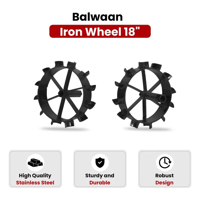 Balwaan Krishi Balwaan IW-18 18-Inch Iron Wheel Set For Power Weeder | Heavy-Duty Metal Lug Wheels For Bp-700, Bp-650 & Bp-750E Power Weeders | Agricultural Power Weeder Accessory For Soil Cultivation & Field Operations | Mtak-Ac-Po-2237