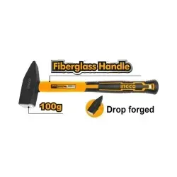 INGCO HMHS81001 100g Machinist Hammer | Fiberglass Handle | Drop-Forged 45# Carbon Steel Head | Heat Treated