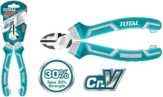 Total Tools TOTAL TOOLS High Leverage Diagonal Cutting Pliers 6"/160mm, Cr-V Steel, Black Finish & Polished Surface, 30% Effort-Saving TPR Two-Color Handle - THT230606S