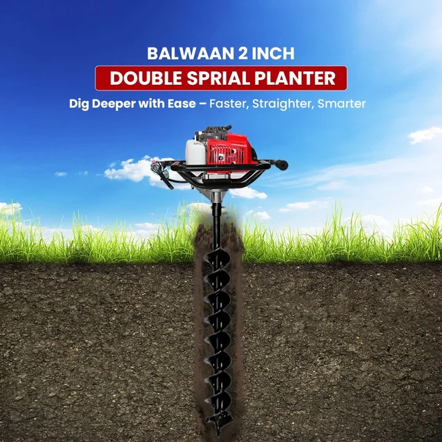 Balwaan Krishi Balwaan PT-2D 2-Inch Double Spiral Earth Auger Planter | Heavy-Duty Double Spiral Auger Drilling Attachment For Soil Digging & Planting | Agricultural & Gardening Auger Accessory For Tree, Sapling & Post Hole Preparation | MTAK-AC-EA-6263