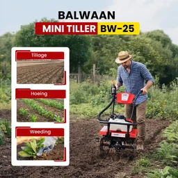 Balwaan Krishi Balwaan BW-25 Mini Tiller 63cc 2-Stroke Petrol Power Weeder | Garden Cultivator with 16 Blades & Tool Kit| MTAK-EN-PO-980