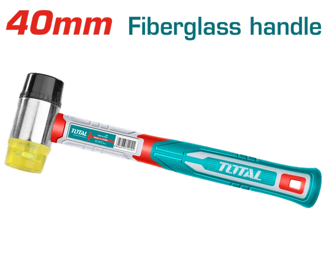 Total Tools TOTAL TOOLS Rubber and Plastic Hammer 40mm Soft Face Mallet with Three-Color Fiberglass Handle - THRUH6940
