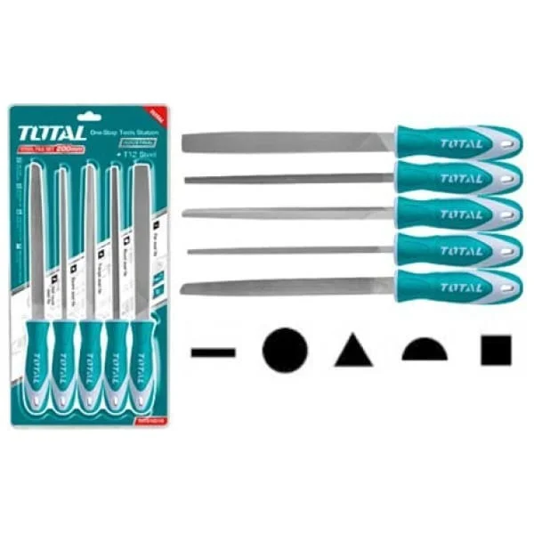 Total Tools TOTAL TOOLS 5-Piece 8" (200mm) Steel File Set in T12 Steel with Flat, Half Round, Round, Triangle, and Square Files - THT918516