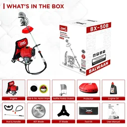 Balwaan Krishi Balwaan BX-50B 50cc 4-Stroke Petrol Backpack Brush Cutter | Portable Agricultural Grass Cutter with 3T, 40T Blades & Safety Glass| MTAK-EN-BR-5388