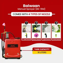 Balwaan Krishi Balwaan BS-16M Manual Sprayer with 3 Nozzles, Delivery Pipe, Extendable Lance & User Manual - MTAK-MA-SP-5675