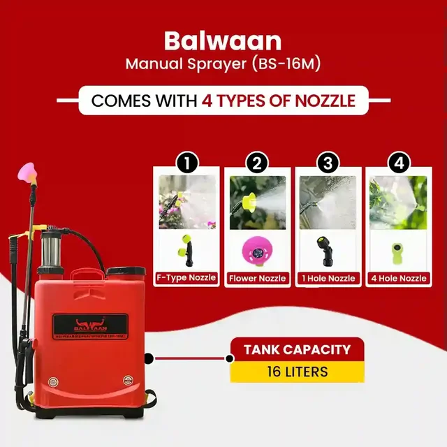 Balwaan Krishi Balwaan BS-16M Manual Sprayer with 3 Nozzles, Delivery Pipe, Extendable Lance & User Manual - MTAK-MA-SP-5675