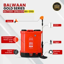 Balwaan Krishi Balwaan BS-30G Gold Series Battery Sprayer with 12x12 Heavy Battery, 4 Nozzles, Extendable Lance, Gun, 3-Way Lance, LED Bulb, Digital Voltmeter & User Manual - MTAK-BA-SP-5488