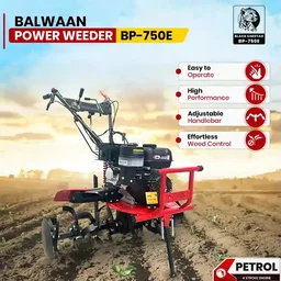 Balwaan Krishi Balwaan BP-750E Black Cheetah 7HP 4-Stroke Petrol Power Weeder & Tiller | Self-Start (SENST Battery), Mat Shocker & 32 Blades | MTAK-EN-PO-6005