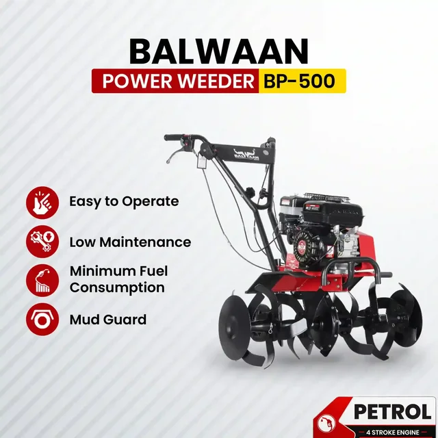 Balwaan Krishi Balwaan BP-500 Lightweight 7HP 4-Stroke Petrol Power Weeder & Tiller | Multi-Pulley Drive Technology (MPDT) with 24 Blades & Disc| MTAK-EN-PO-6031