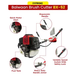 Balwaan Krishi Balwaan BX-52 Side Pack Brush Cutter 52cc 2 Stroke Petrol Engine with 3T Blade, Trimmer Head, Dual Shaft, Side Belt & Tool Kit - MTAK-EN-BR-2183
