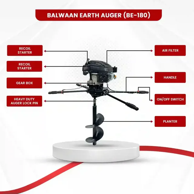 Balwaan Krishi Balwaan BE-180 2-Man Tree Planter 173cc 4 Stroke Petrol Engine with Professional Gearbox, Ultra Powerful Machine for Very Hard Soil & Tool Kit , Without Bit - MTAK-EN-EA-5569