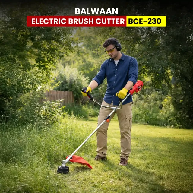 Balwaan Krishi Balwaan BCE-230 Electric Brush Cutter 1400W Motor with Bike Handle, Split Shaft, Trimmer Head for 2mm Nylon Rope, Belt & 7500 RPM - MTAK-EL-BR-7059