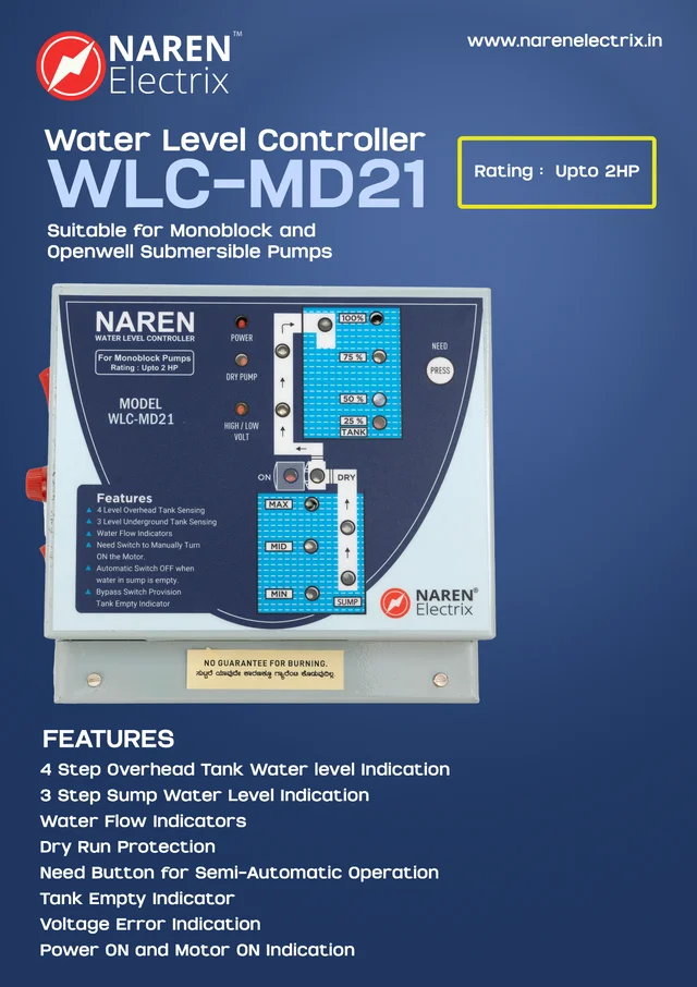 NAREN Electrix l Water Level Controllers l Monoblock, Open Well Pumps WLC-MD21 Monoblock - SKU - 47579168