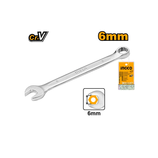 INGCO HCSPA061 6mm Combination Spanner | 101mm | Cr-V Steel | Chrome Plated Matt Finish