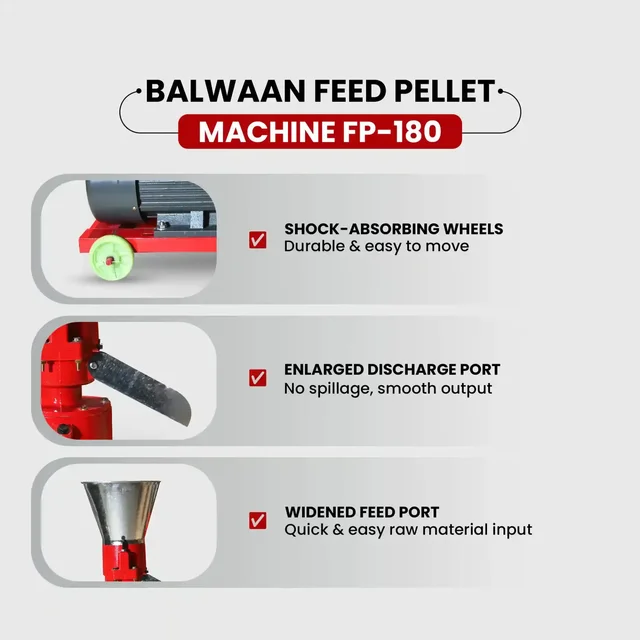 Balwaan Krishi Balwaan FP-180 Feed Pellet Machine With 5 HP Motor | 2800 Rpm Motor Operated Animal Feed Pellet Making Machine | Copper Winding Motor For Efficient Cattle, Poultry & Livestock Feed Pellet Production | Dairy & Agricultural Feed Pelletizer | Mtak-El-Po-6073