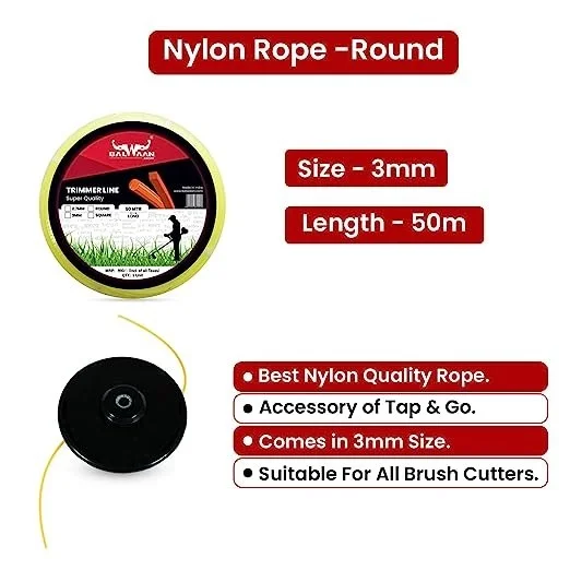 Balwaan Krishi Balwaan NRR-350 Yellow Brush Cutter Nylon Rope | Round Nylon Trimmer Line For Agricultural & Gardening Brush Cutters | Grass Cutting & Weed Clearing Accessory | MTAk-SP-BR-903