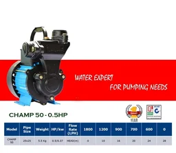 SHARP HYDRO PRODUCTS Sharp Verna CHAMP 100 (1 HP) Self Priming Water Pump | Clear Water Pump for Residential & Commercial Use | Sharp Hydro Products | Multicolor (Copy)