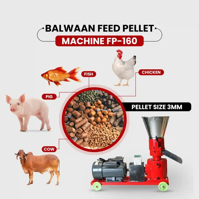 Balwaan Krishi Balwaan FP-160 Feed Pellet Machine With 5 HP Motor | 2800 Rpm Motor Operated Animal Feed Pellet Making Machine | Copper Winding Motor For Efficient Cattle, Poultry & Livestock Feed Pellet Production | Dairy & Agricultural Feed Pelletizer | Mtak-El-Po-6943