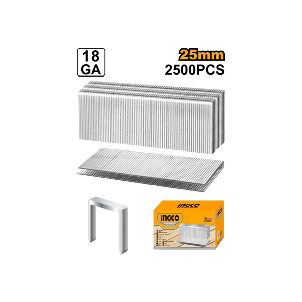 INGCO AST18251 25mm Staples 2500-Piece Box | Ga18 | 5.7mm Crown | 1.25x1.0mm | Pneumatic & Cordless Compatible