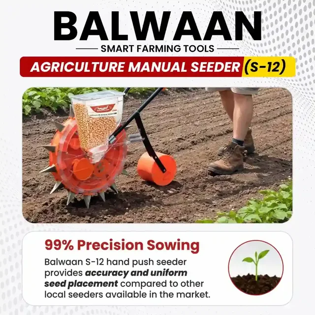 Balwaan Krishi Balwaan S-12 12-Tooth Hand Push Manual Seeder with 8.5cm Adjustable Sowing Depth & 10-Size Roller Set - MTAK-MA-HA-6001