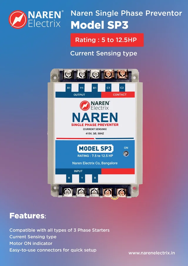 NAREN Electrix l Single Phase Preventors l Model SP3 (5 to 12.5HP) - SKU - 47312422