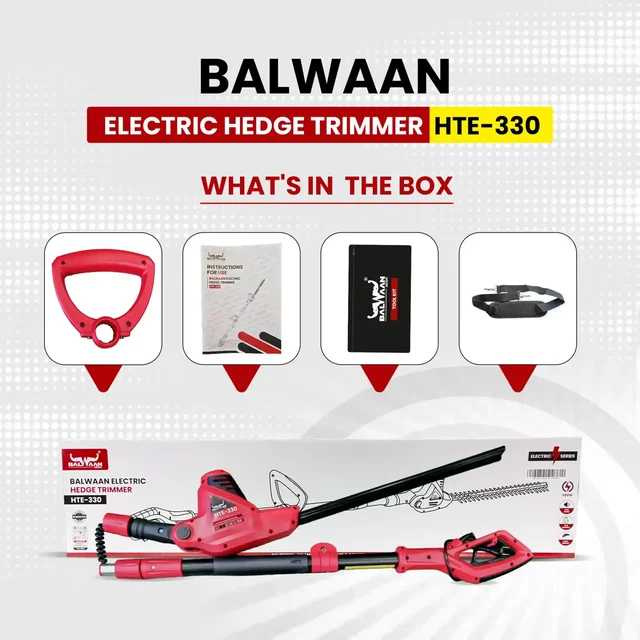 Balwaan Krishi Balwaan HTE-330 Electric Hedge Trimmer 450W Motor, 16 Inch Blade, 3300 RPM with Extendable Rotating Bar for Height Hedging - MTAK-EL-HE-7063