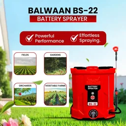 Balwaan Krishi Balwaan BS-22 Battery Sprayer 20 Litre with 12x12 Battery, 4 Nozzles, 1+1 Extendable Lance, Premium Shoulder Belt, Backrest Support & Delivery Pipe - MTAK-BA-SP-721