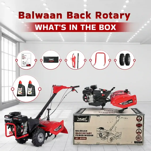 Balwaan Krishi Balwaan BP-800B Back Rotary 7HP 4-Stroke Petrol Power Weeder & Cultivator | Multi-Pulley Drive Technology (MPDT) Tiller with 12 Blades| MTAK-EN-PO-6032