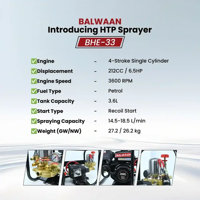 Balwaan Krishi Balwaan BHE-33 HTP Pump with BX-212 4 Stroke Petrol Engine, Powerful Agricultural Sprayer Pump with Tool Kit ,Gun & Hose Pipe Not Included - MTAK-EN-PO-5397